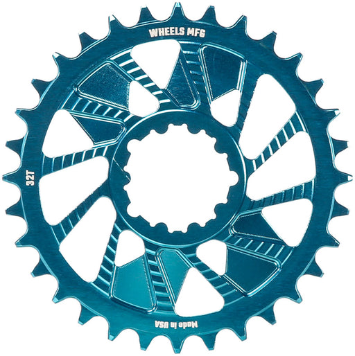 Wheels Manufacturing Direct Mount Chainring - 32t, SRAM 3-Bolt Direct Mount, 3mm Offset, Compatible with Hyperglide+ Chain, Teal
