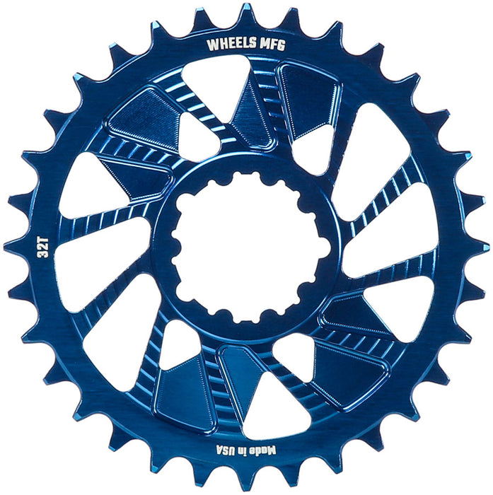 Wheels Manufacturing Direct Mount Chainring - 32t, SRAM 3-Bolt Direct Mount, 3mm Offset, Compatible with Hyperglide+ Chain, Blue