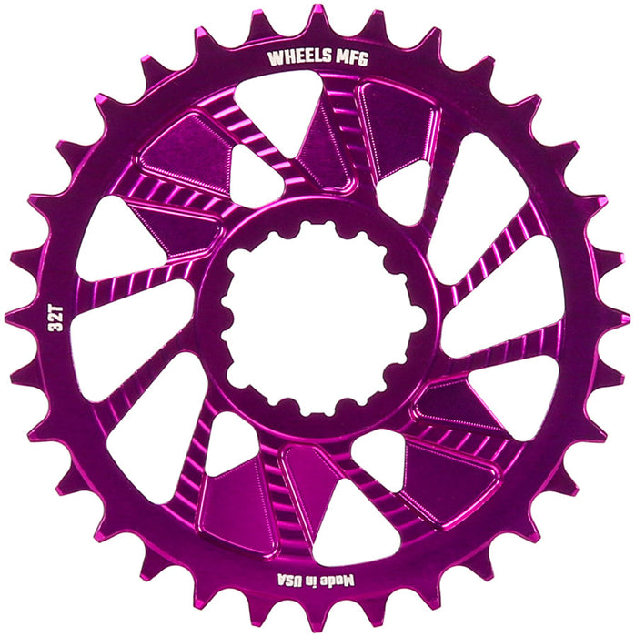 Wheels Manufacturing Direct Mount Chainring - 32t, SRAM 3-Bolt Direct Mount, 3mm Offset, Compatible with Hyperglide+ Chain, Purple