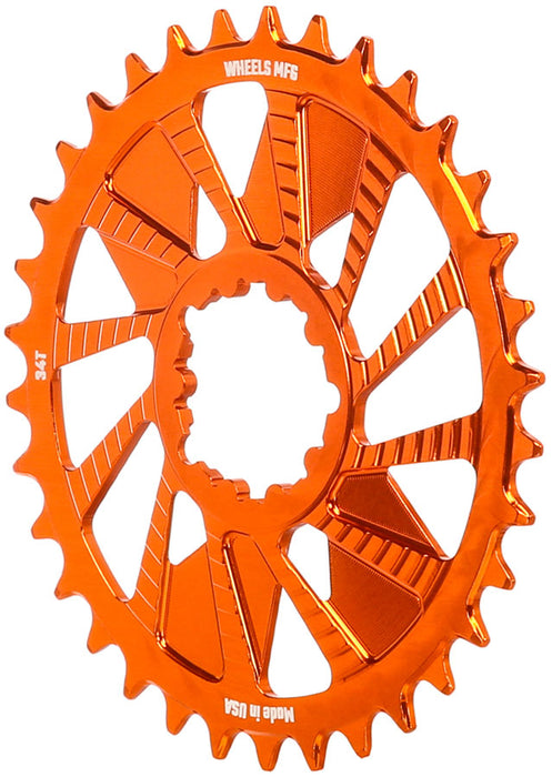 Wheels Manufacturing Direct Mount Chainring - 34t, SRAM 3-Bolt Direct Mount, 3mm Offset, Compatible with Hyperglide+ Chain, Orange