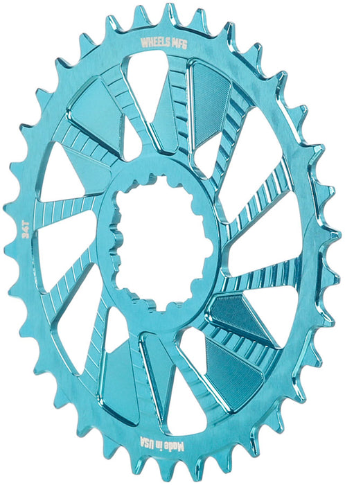 Wheels Manufacturing Direct Mount Chainring - 34t, SRAM 3-Bolt Direct Mount, 3mm Offset, Compatible with Hyperglide+ Chain, Teal