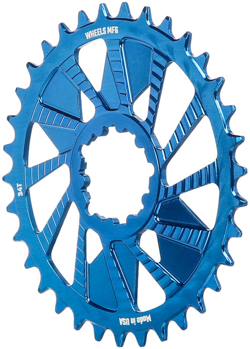 Wheels Manufacturing Direct Mount Chainring - 34t, SRAM 3-Bolt Direct Mount, 3mm Offset, Compatible with Hyperglide+ Chain, Blue