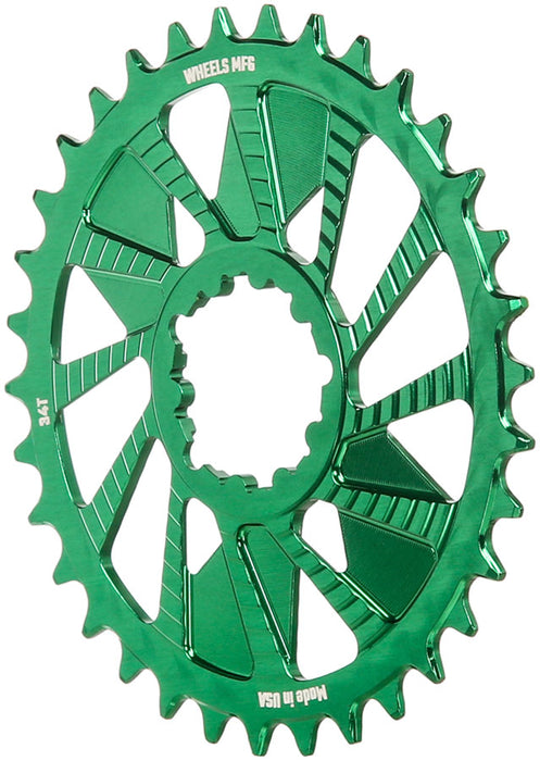 Wheels Manufacturing Direct Mount Chainring - 34t, SRAM 3-Bolt Direct Mount, 3mm Offset, Compatible with Hyperglide+ Chain, Green