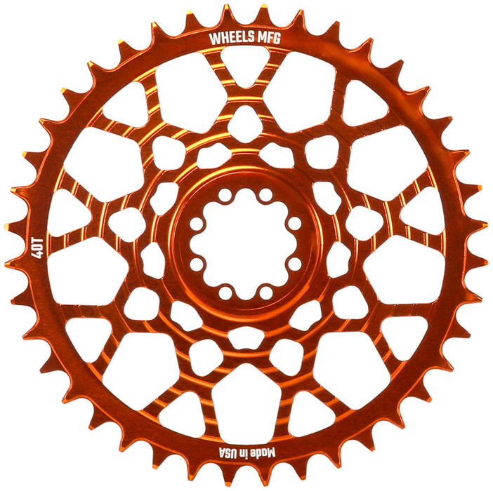 Wheels Manufacturing Gravel Direct Mount Chainring - 40t, SRAM 8-Bolt Direct Mount, 6.5mm Inboard Offset,T-Type Chain Compatible, Orange