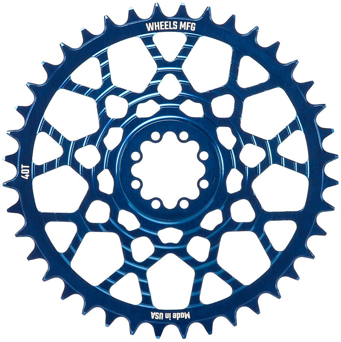 Wheels Manufacturing Gravel Direct Mount Chainring - 40t, SRAM 8-Bolt Direct Mount, 6.5mm Inboard Offset,T-Type Chain Compatible, Blue