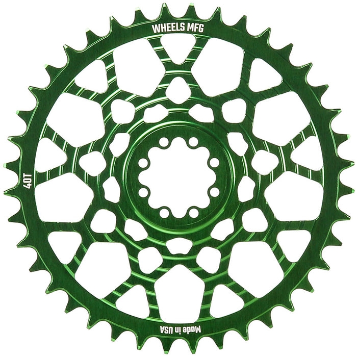 Wheels Manufacturing Gravel Direct Mount Chainring - 40t, SRAM 8-Bolt Direct Mount, 6.5mm Inboard Offset, T-Type Chain Compatible, Green