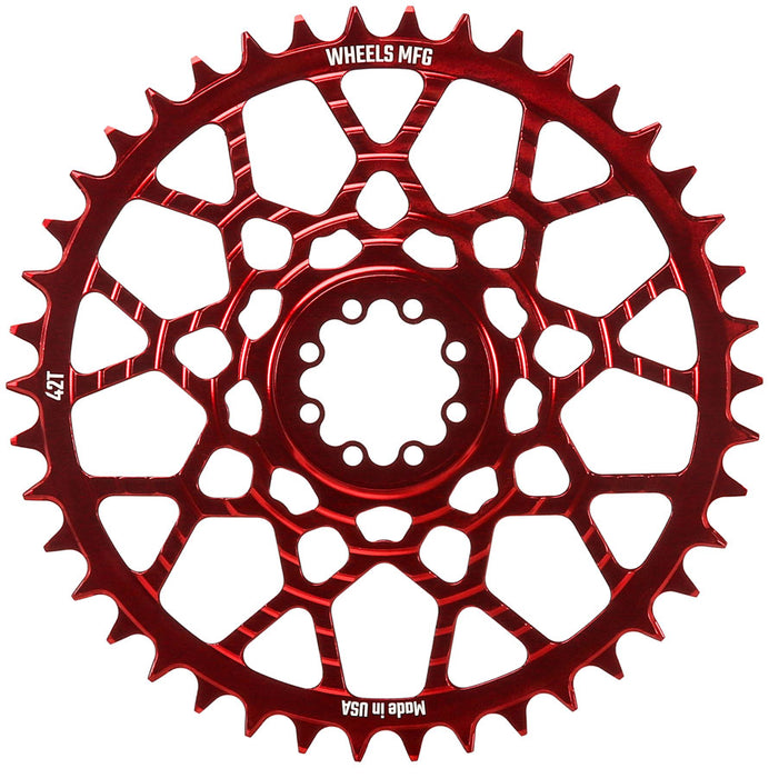 Wheels Manufacturing Gravel Direct Mount Chainring - 42t, SRAM 8-Bolt Direct Mount, 6.5mm Inboard Offset, T-Type Chain Compatible, Red