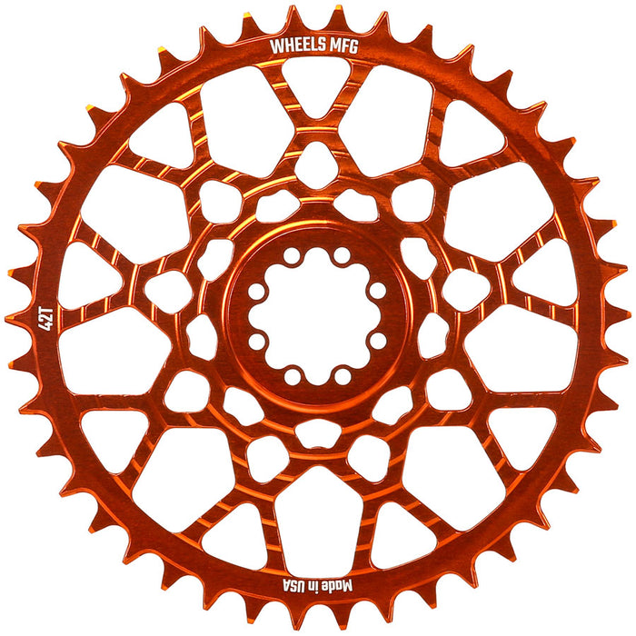 Wheels Manufacturing Gravel Direct Mount Chainring - 42t, SRAM 8-Bolt Direct Mount, 6.5mm Inboard Offset, T-Type Chain Compatible, Orange