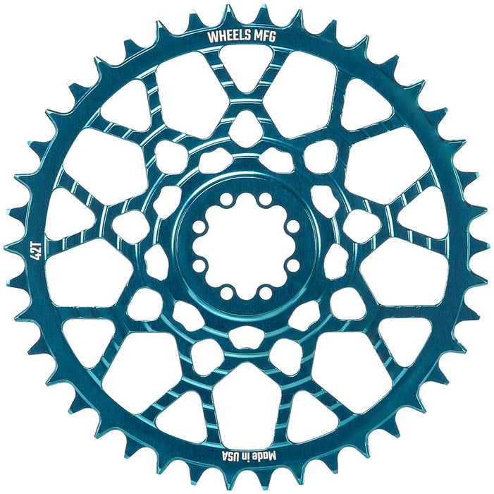 Wheels Manufacturing Gravel Direct Mount Chainring - 42t, SRAM 8-Bolt Direct Mount, 6.5mm Inboard Offset, T-Type Chain Compatible, Teal