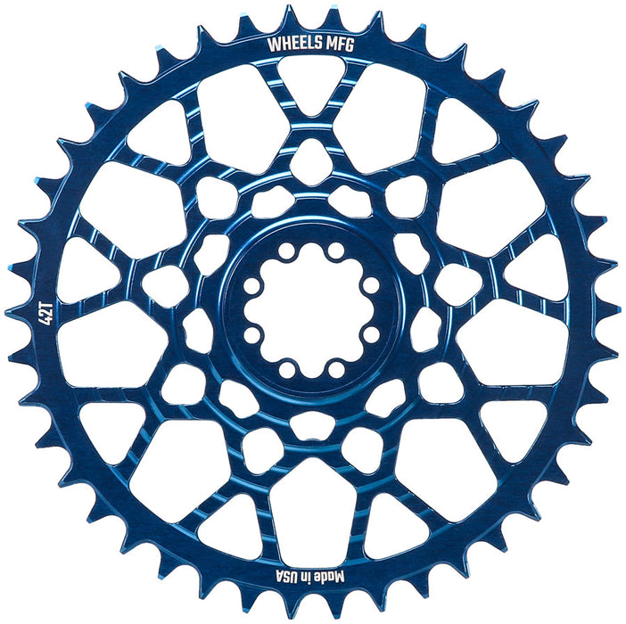 Wheels Manufacturing Gravel Direct Mount Chainring - 42t, SRAM 8-Bolt Direct Mount, 6.5mm Inboard Offset, T-Type Chain Compatible, Blue