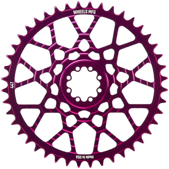 Wheels Manufacturing Gravel Direct Mount Chainring - 44t, SRAM 8-Bolt Direct Mount, 6.5mm Inboard Offset, T-Type Chain Compatible, Purple