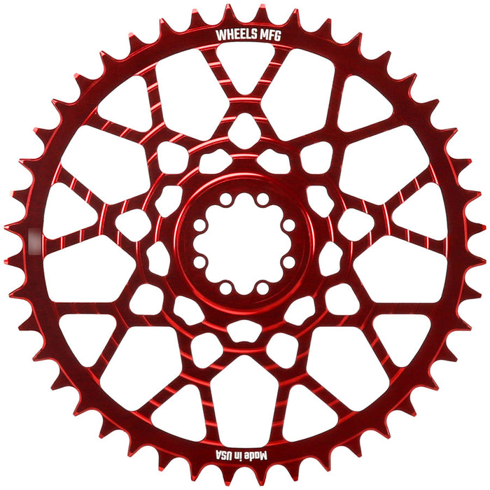 Wheels Manufacturing Gravel Direct Mount Chainring - 46t, SRAM 8-Bolt Direct Mount, 6.5mm Inboard Offset, T-Type Chain Compatible, Red