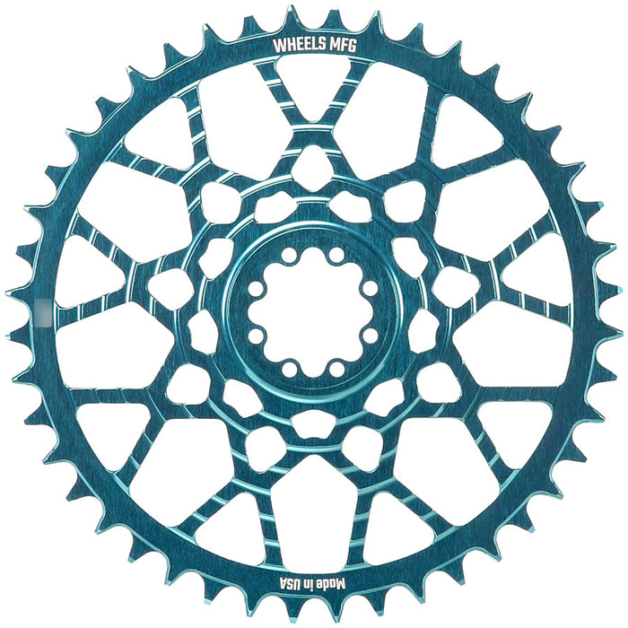 Wheels Manufacturing Gravel Direct Mount Chainring - 46t, SRAM 8-Bolt Direct Mount, 6.5mm Inboard Offset, T-Type Chain Compatible, Teal