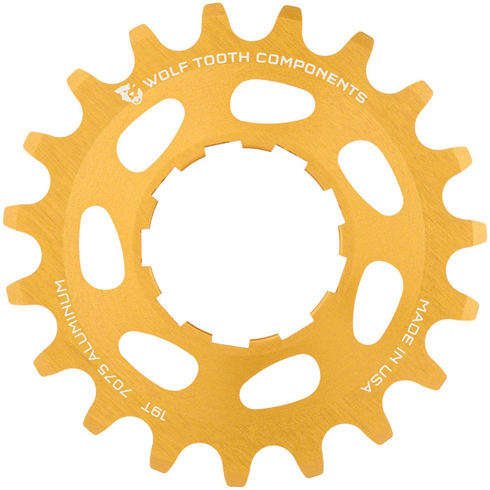 Wolf Tooth Single Speed Aluminum Cog - 19t, Compatible with 3/32" Chains, Gold