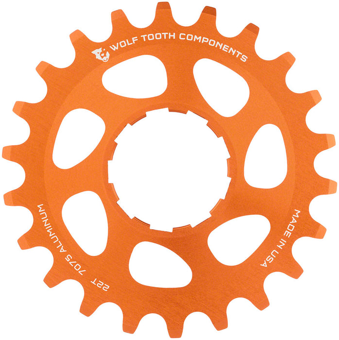 Wolf Tooth Single Speed Aluminum Cog - 22t, Compatible with 3/32" Chains, Orange