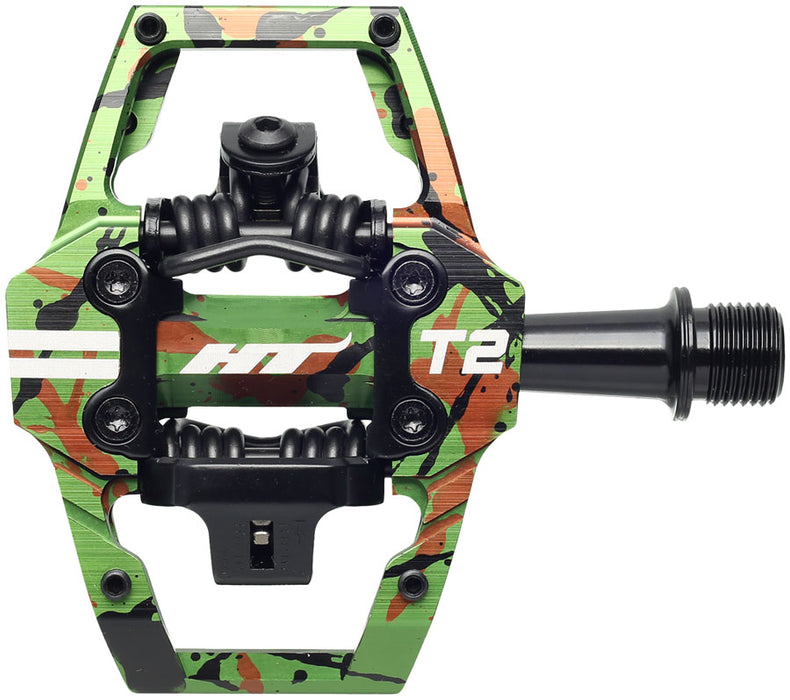 HT Components T2 Pedals - Dual Sided Clipless with Platform, Aluminum, 9/16", Green Camo