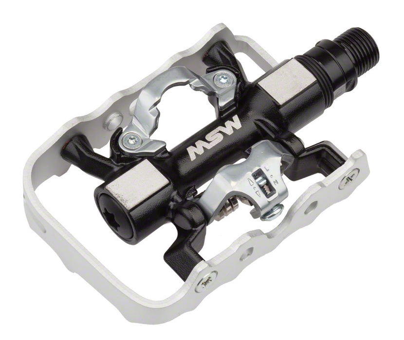 MSW CP-200 Pedals - Single Side Clipless with Platform , Aluminum , 9/16", Black/Silver