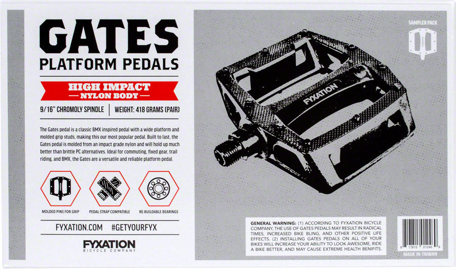 Fyxation Gates Pedals - Platform, Composite/Plastic, 9/16", Assorted, Bulk 6 Pairs