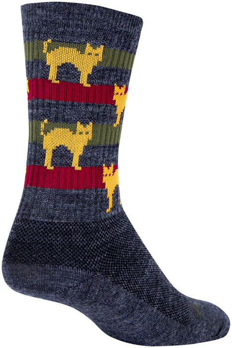 SockGuy Wool Catz Socks - 6", Gray/Yellow/Red, Large/X-Large
