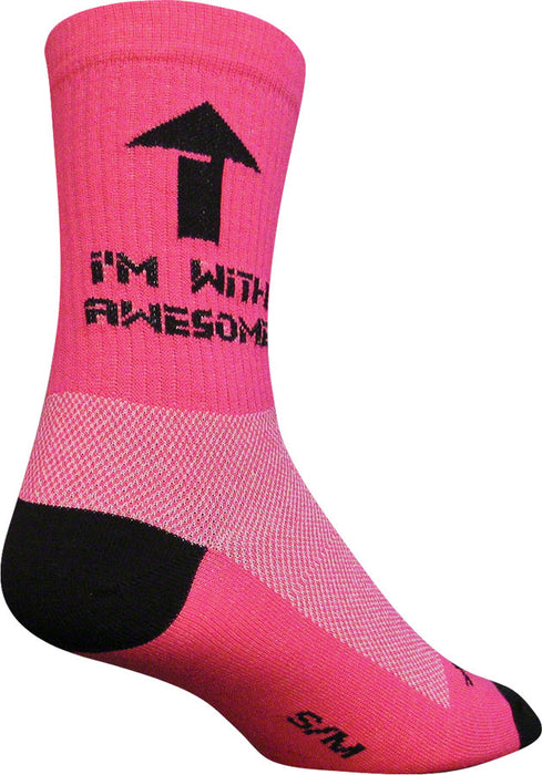 SockGuy Crew I'm With Awesome Socks - 6", Pink, Large/X-Large