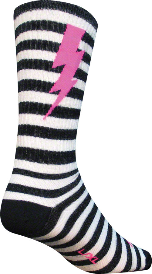 SockGuy Wool Lightning Socks - 8", Black/White, Large/X-Large