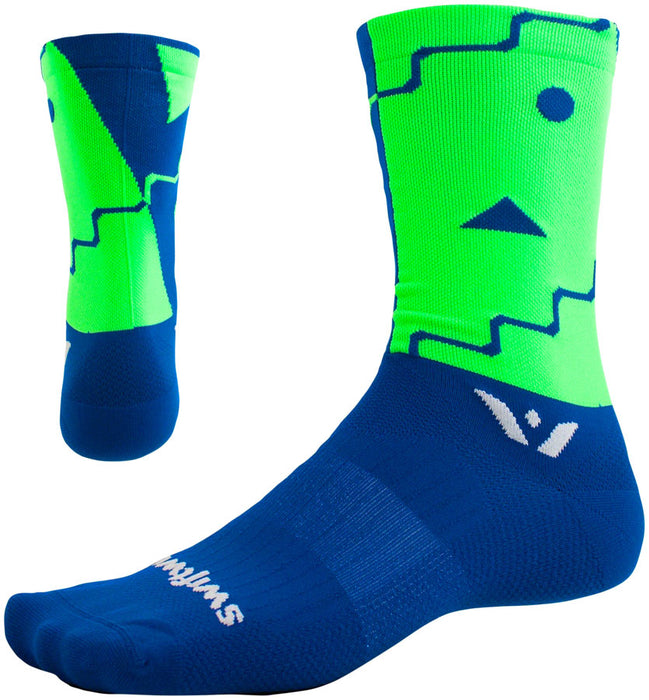 Swiftwick Vision Six Abstract Sock - 6", Blue, Medium