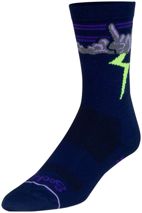 SockGuy Thunder Crew Socks - 6", Navy/Purple/Green, Small/Medium
