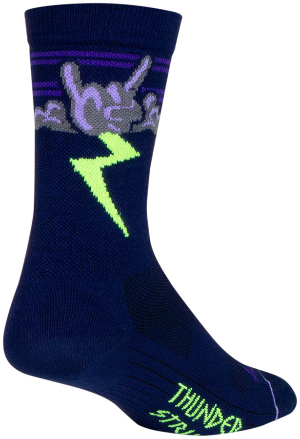 SockGuy Thunder Crew Socks - 6", Navy/Purple/Green, Small/Medium