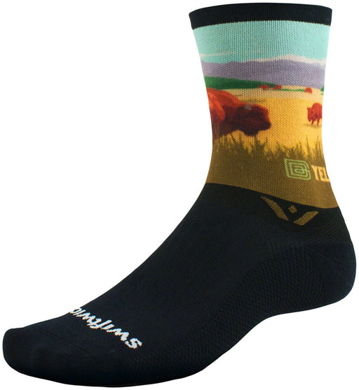 Swiftwick Vision Impression National Park Crew Socks - 6", YellowstAnkle Bison, Large