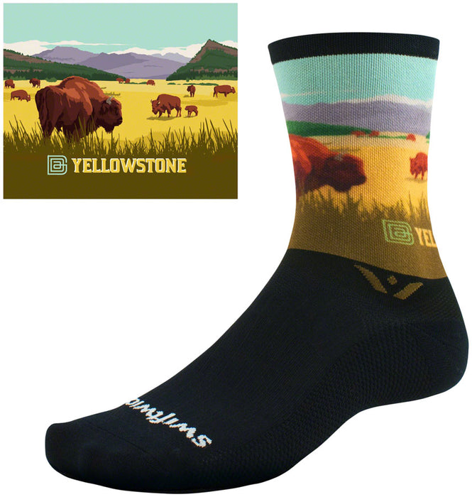Swiftwick Vision Impression National Park Crew Socks - 6", YellowstAnkle Bison, Medium