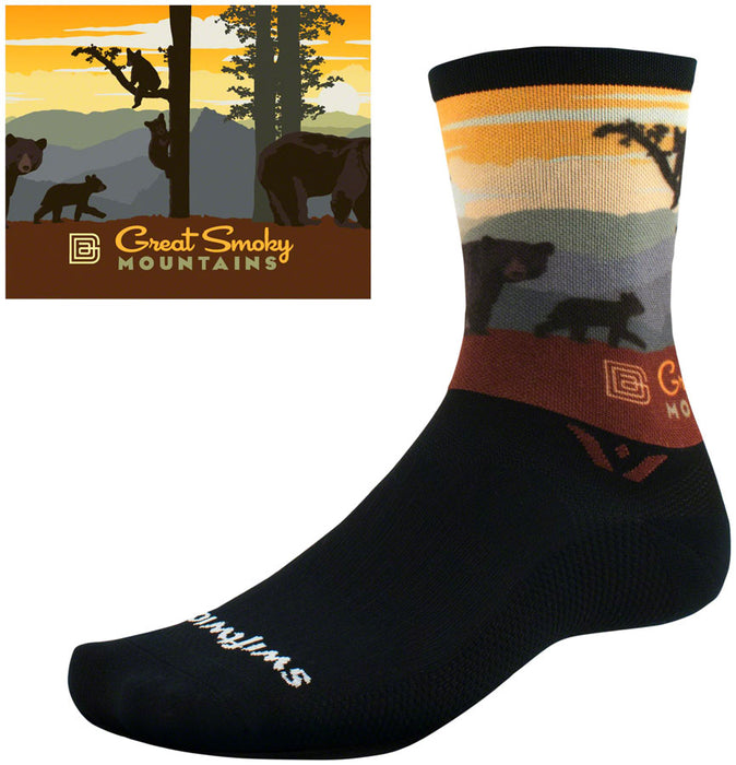 Swiftwick Vision Impression National Park Crew Socks - 6", Great Smoky Mountain Bears, XL