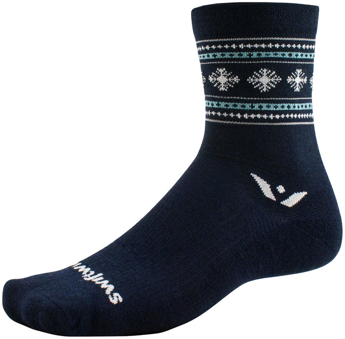 Swiftwick Vision Five Winter Collection Socks - 5", Winter Navy Snowflake, Small