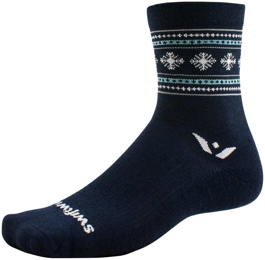 Swiftwick Vision Five Winter Collection Socks - 5", Winter Navy Snowflake, Small