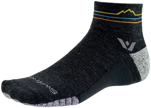 Swiftwick Flite XT Trail Quarter Crew Socks - 4", Coal Sunset Mountain, Medium