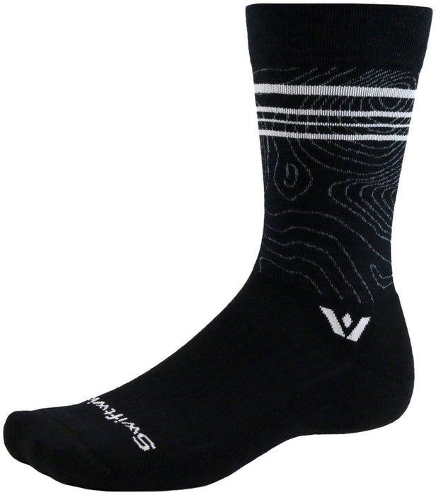 Swiftwick Pursuit Crew Socks - 6", Topographic Black, Medium