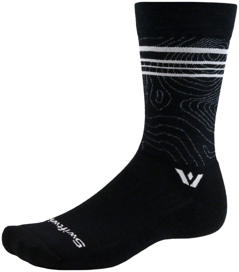 Swiftwick Pursuit Crew Socks - 6", Topographic Black, Medium