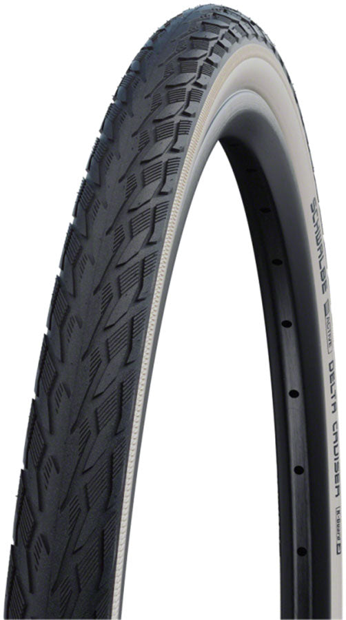 Schwalbe Delta Cruiser Plus Tire - 26 x 1-3/8, Clincher, Wire, Whitewall/Reflective, Active Line, PunctureGuard, Green Compound, E-25