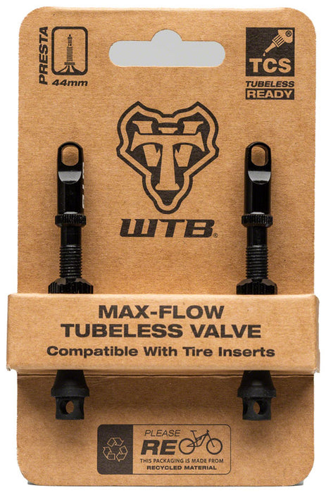 WTB TCS Alloy Max-Flow Presta Valve Stem, 44mm, Blk, Pair