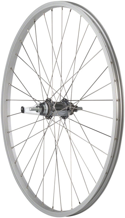 Quality Wheels Value Single Wall Series Coaster Brake Rear Wheel - 26", 3/8" x 124mm, Coaster Brake, 3 Prong Cog, Silver, 36H