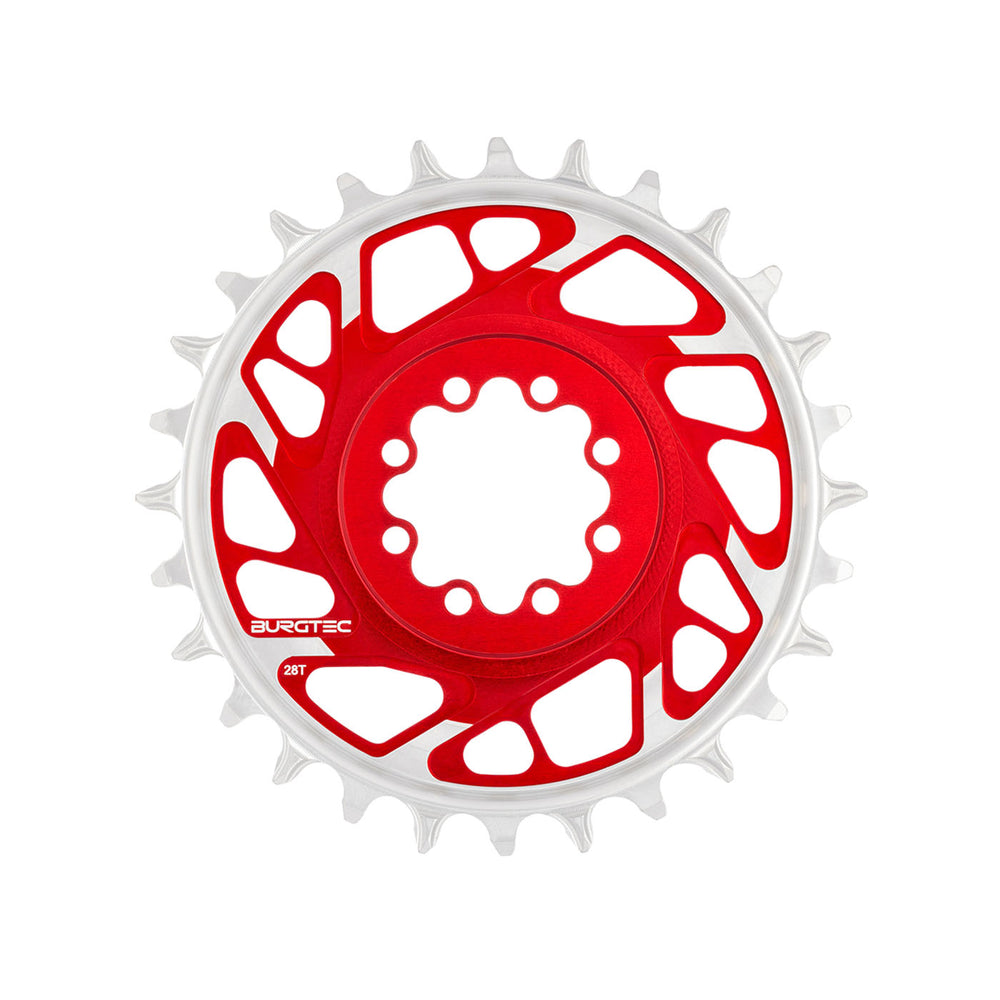 Burgtec 3mm Offset Thick Thin Chainring SRAM 8-Bolt, 28T, Red
