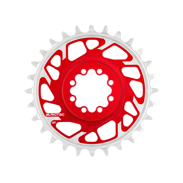 Burgtec 3mm Offset Thick Thin Chainring SRAM 8-Bolt, 28T, Red
