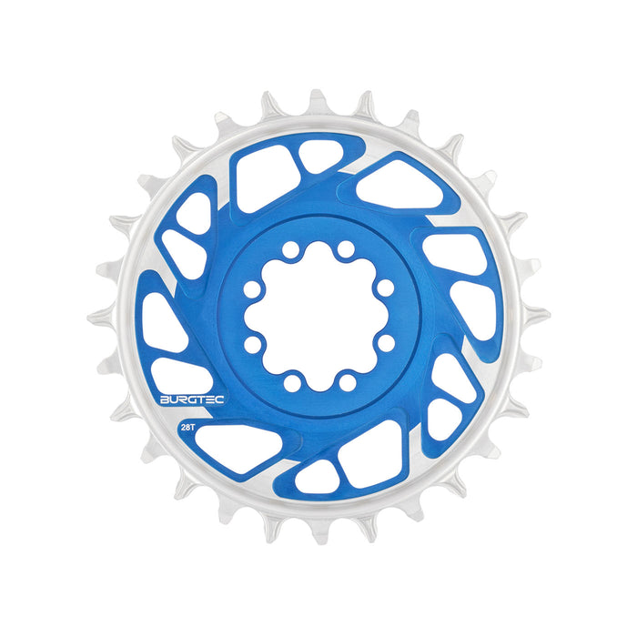 Burgtec 3mm Offset Thick Thin Chainring SRAM 8-Bolt, 28T, Blue
