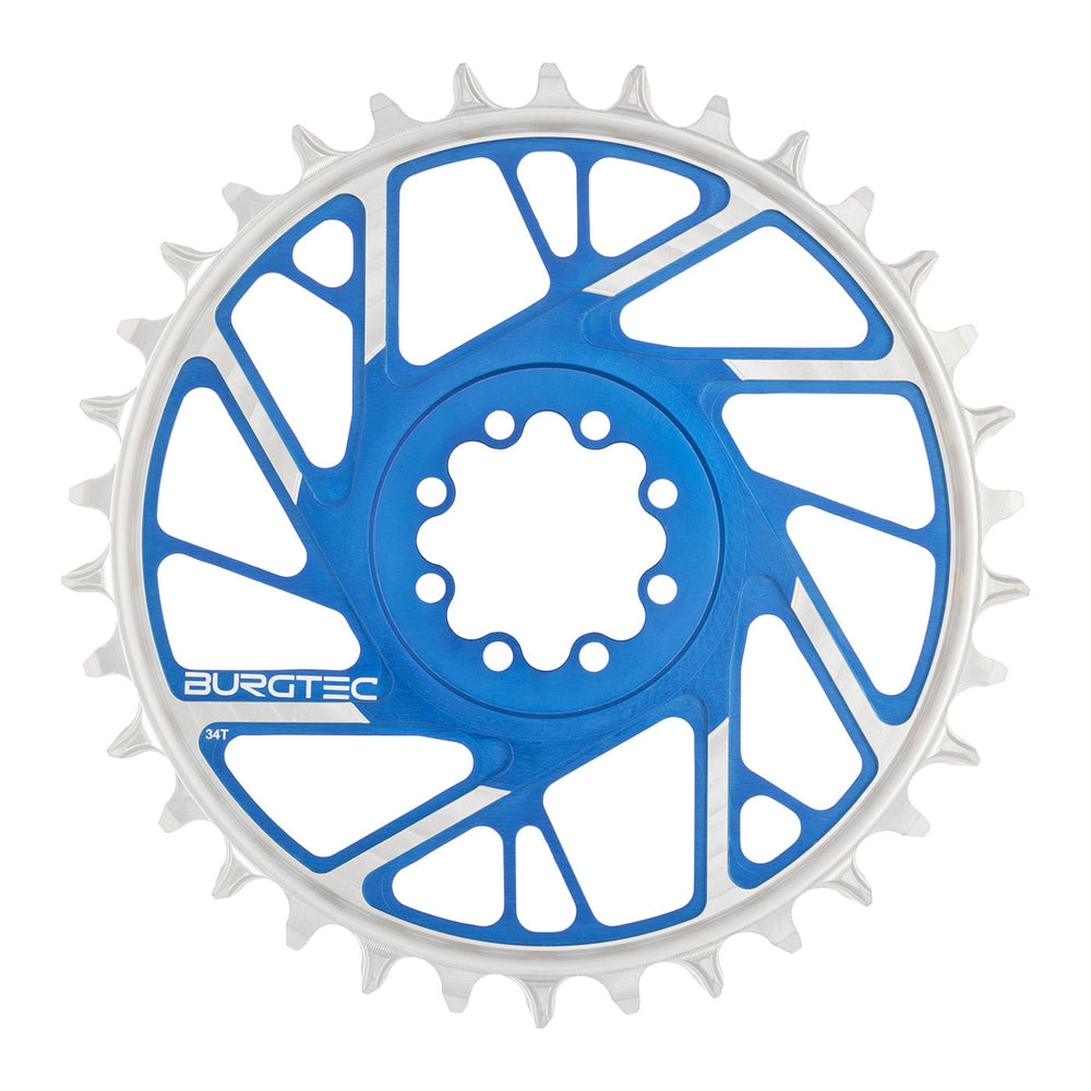 Burgtec 3mm Offset Thick Thin Chainring SRAM 8-Bolt, 34T, Blue