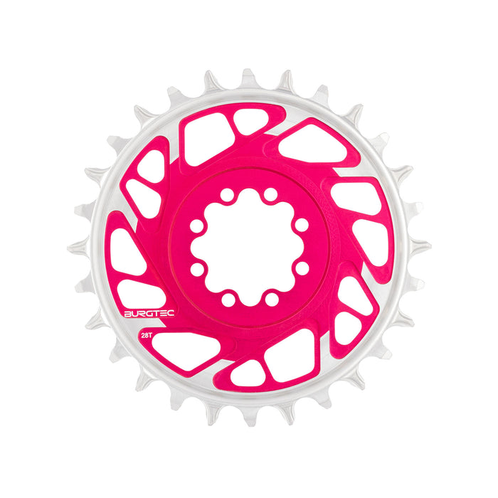 Burgtec 3mm Offset Thick Thin Chainring SRAM 8-Bolt, 28T, Pink