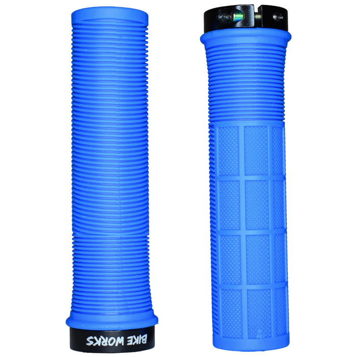 Bike Works CO Lock-On Waffle Grips, Pair, Blue