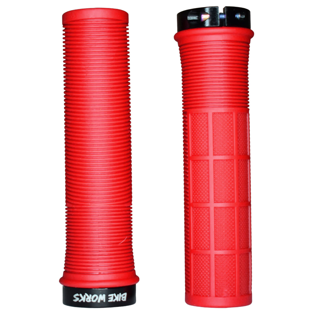 Bike Works CO Lock-On Waffle Grips, Pair, Red