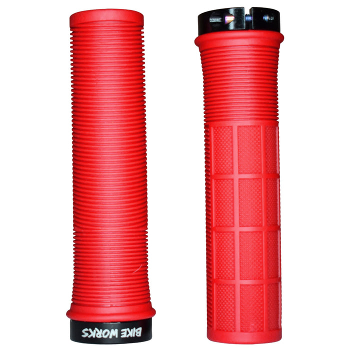 Bike Works CO Lock-On Waffle Grips, Pair, Red