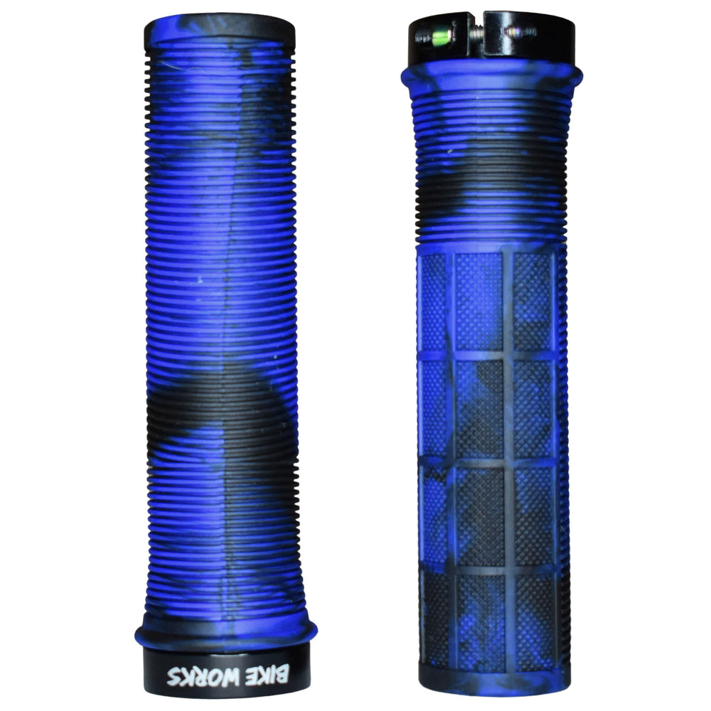 Bike Works CO Lock-On Waffle Grips, Pair, Blue/Black Swirl