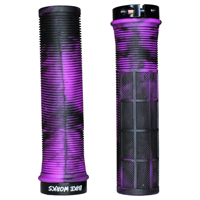 Bike Works CO Lock-On Waffle Grips, Pair, Purple/Black Swirl