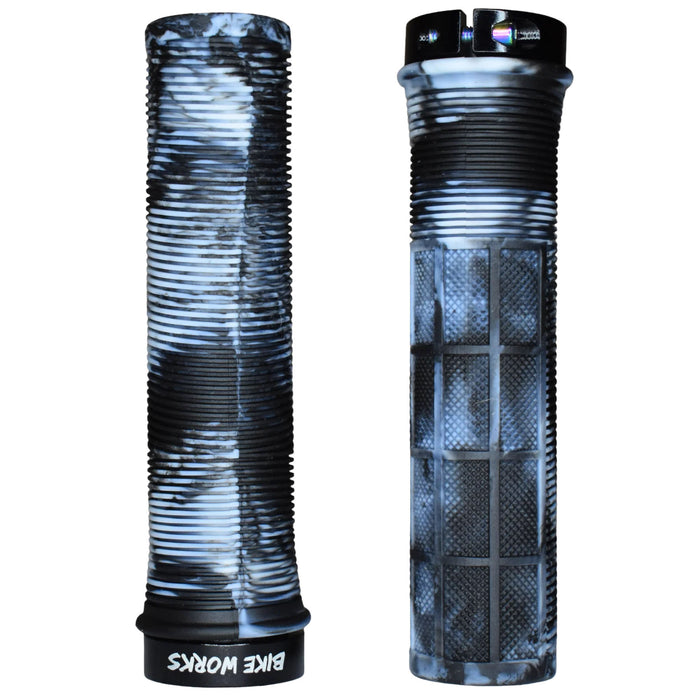 Bike Works CO Lock-On Waffle Grips, Pair, White/Black Swirl